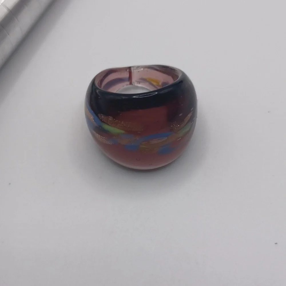 Mauve Glass Art Ring Sz 6.5